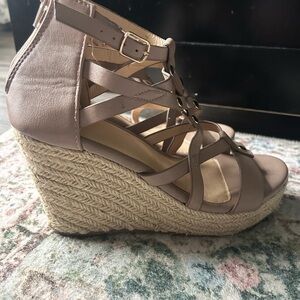 Women's Strappy Wedge Sandals - Tan/Pink